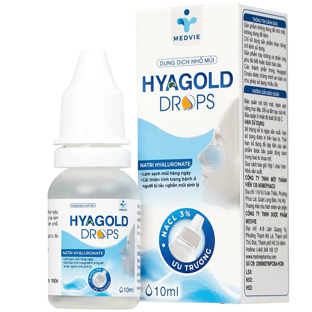 Hình ảnh Dung dịch nhỏ mũi Hyagold Drops 10ml Medvie làm sạch mũi