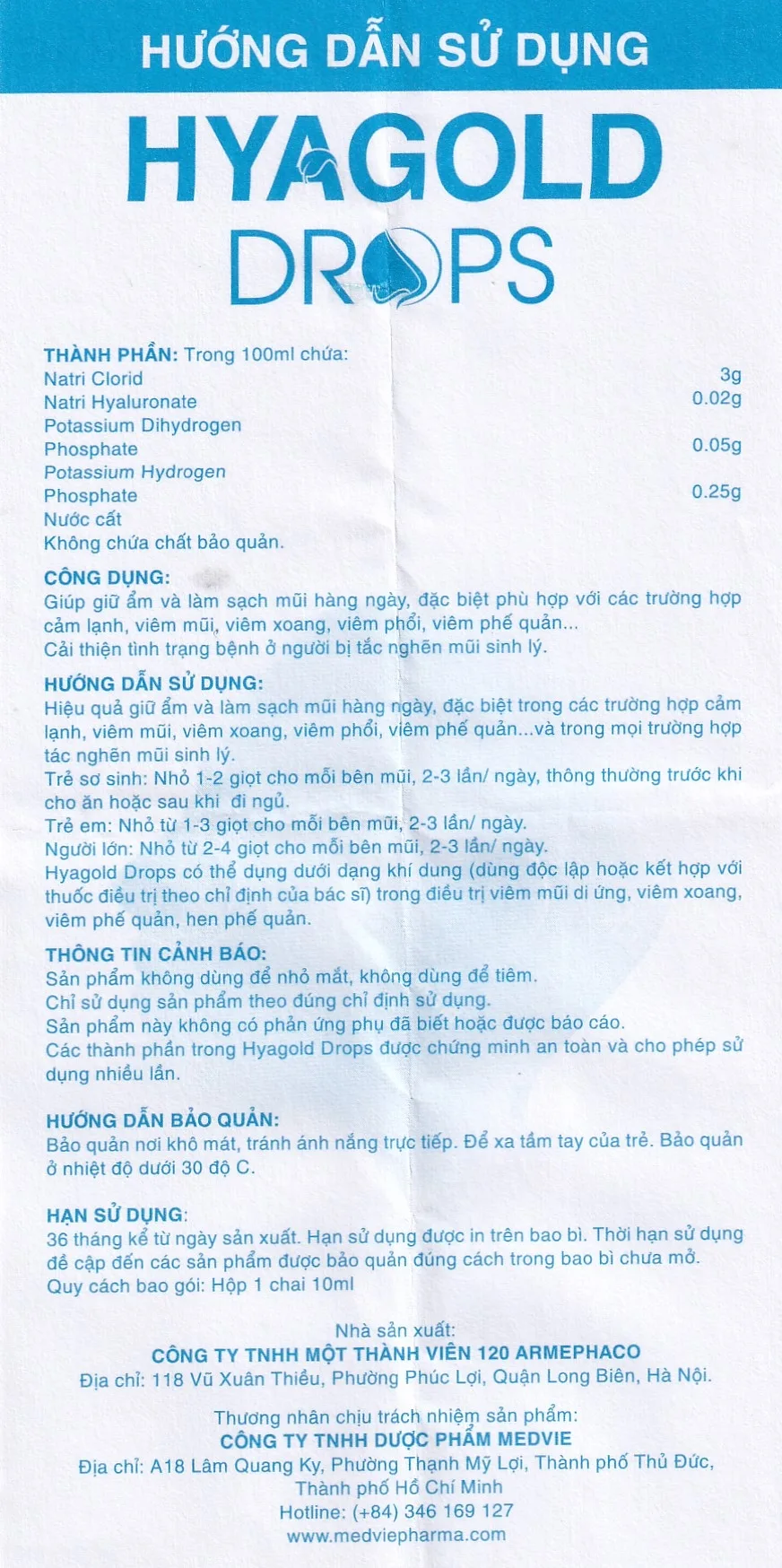 Hình ảnh Dung dịch nhỏ mũi Hyagold Drops 10ml Medvie làm sạch mũi 