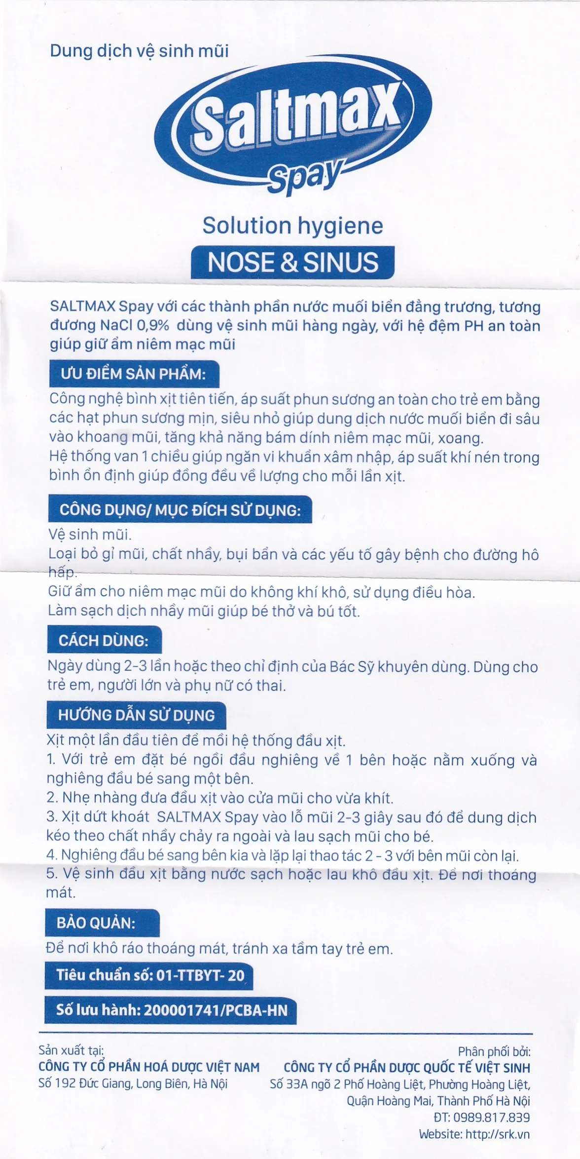 Hình ảnh Dung dịch vệ sinh mũi Saltmax Spay 100ml Việt Sinh giữ ẩm niêm mạc mũi