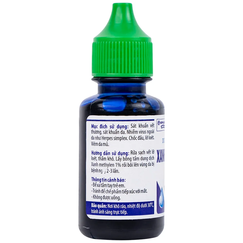 Hình ảnh Dung dịch sát khuẩn Xanh Methylen 1% HDpharma sát khuẩn, điều trị nhiễm virus ngoài da (20ml)