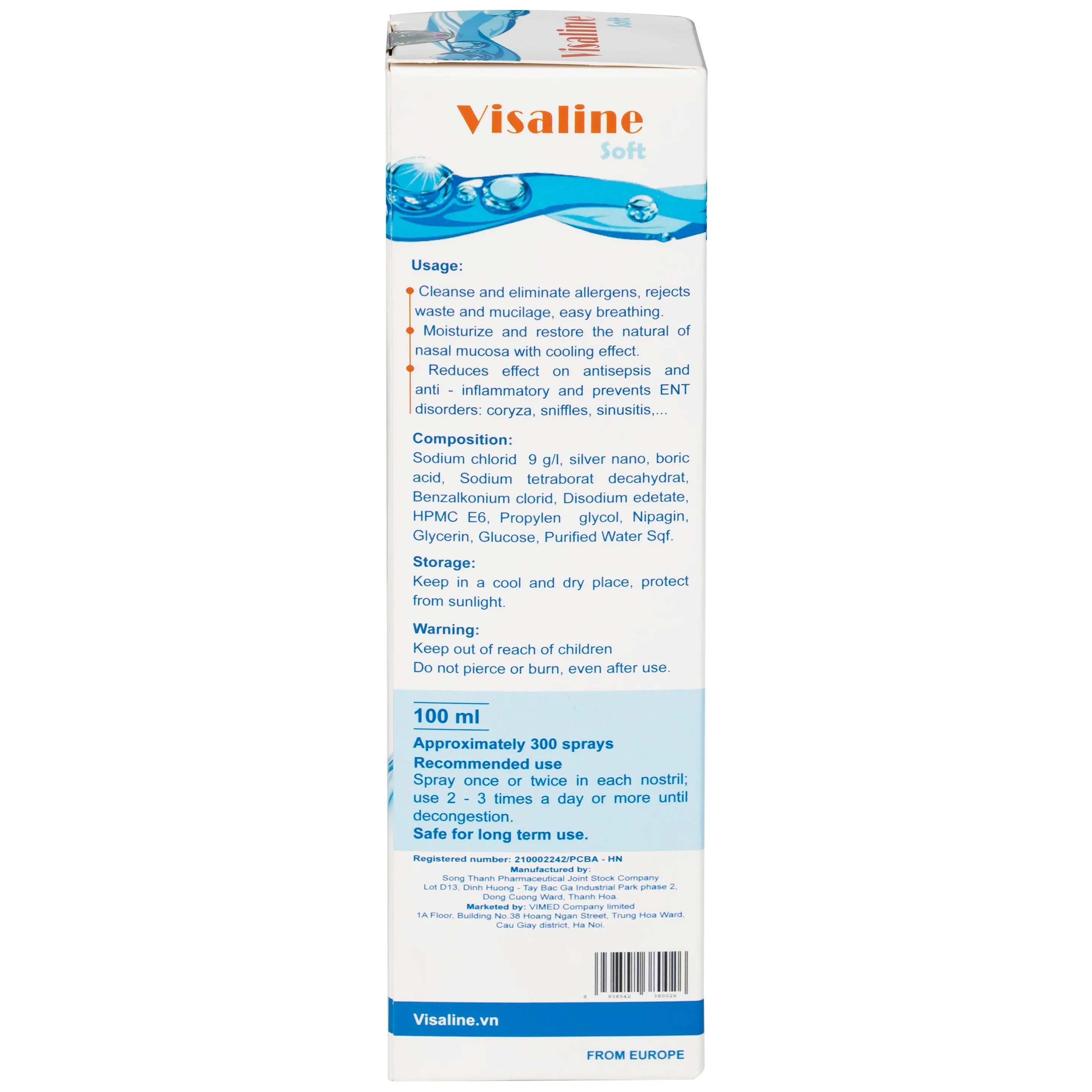 Hình ảnh Dung dịch vệ sinh mũi Visaline Soft 100ml làm sạch niêm mạc mũi và loại bỏ các bụi bẩn, gỉ mũi