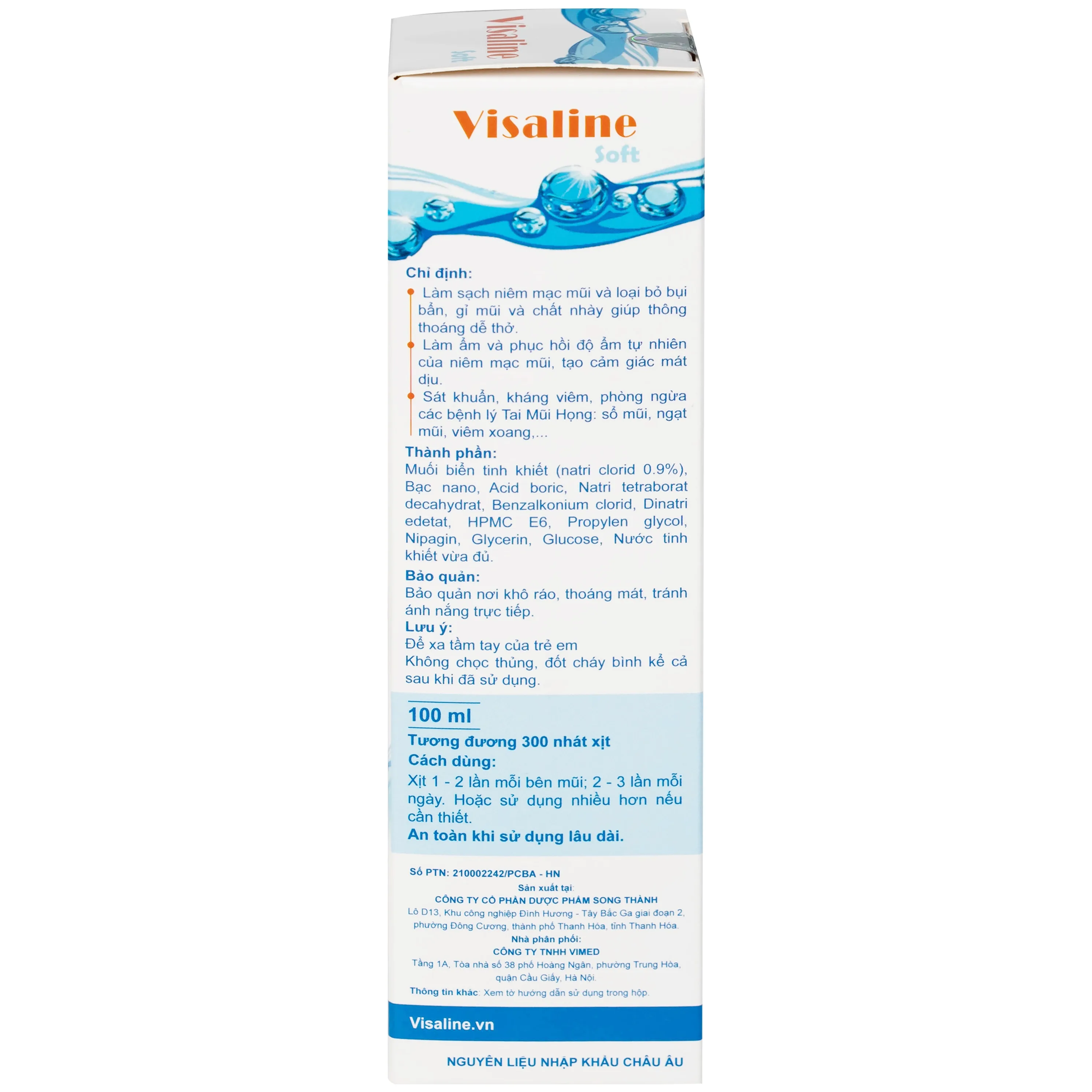 Hình ảnh Dung dịch vệ sinh mũi Visaline Soft 100ml làm sạch niêm mạc mũi và loại bỏ các bụi bẩn, gỉ mũi