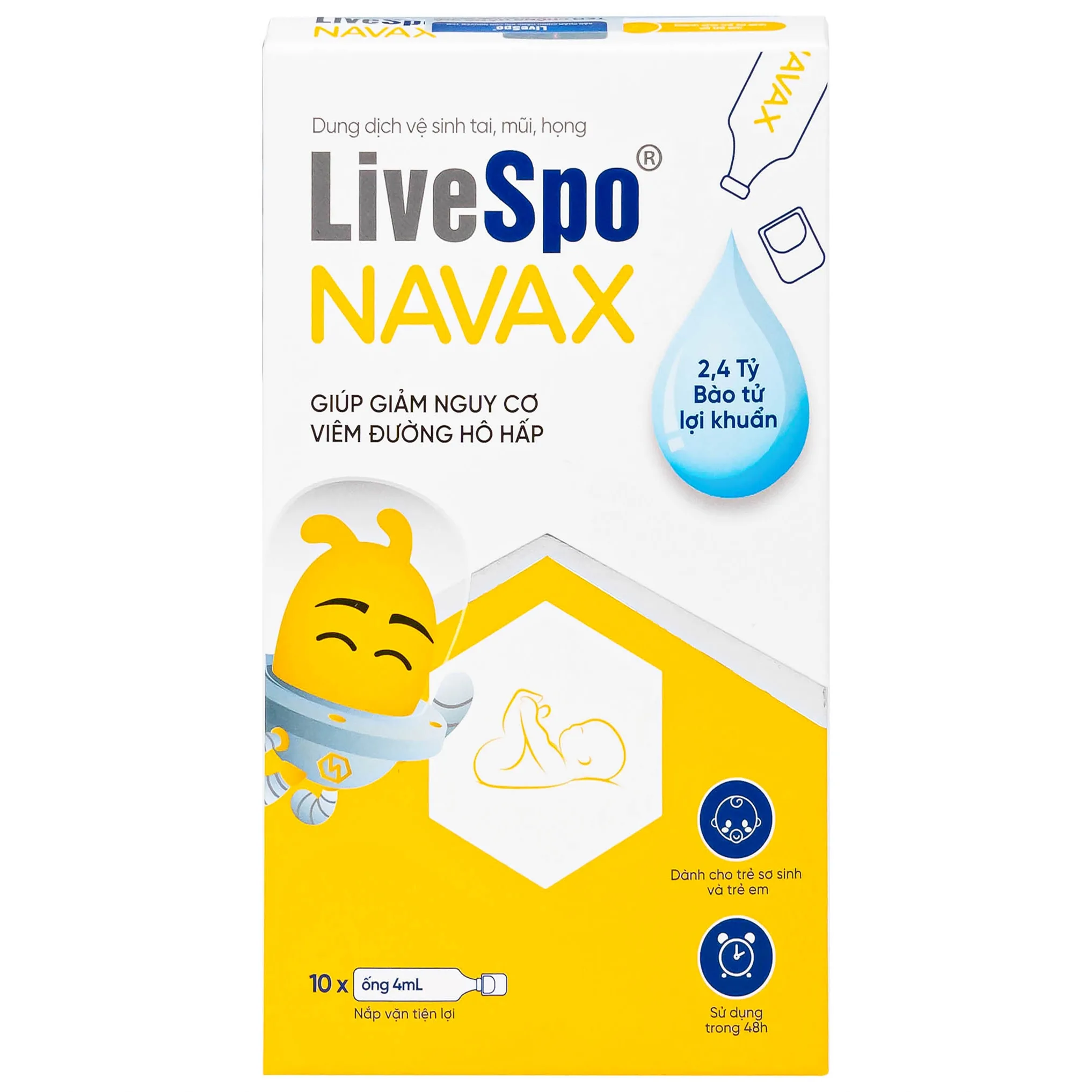 Hình ảnh Dung dịch vệ sinh tai, mũi, họng LiveSpo Navax 4ml giảm nguy cơ viêm đường hô hấp (10 ống)
