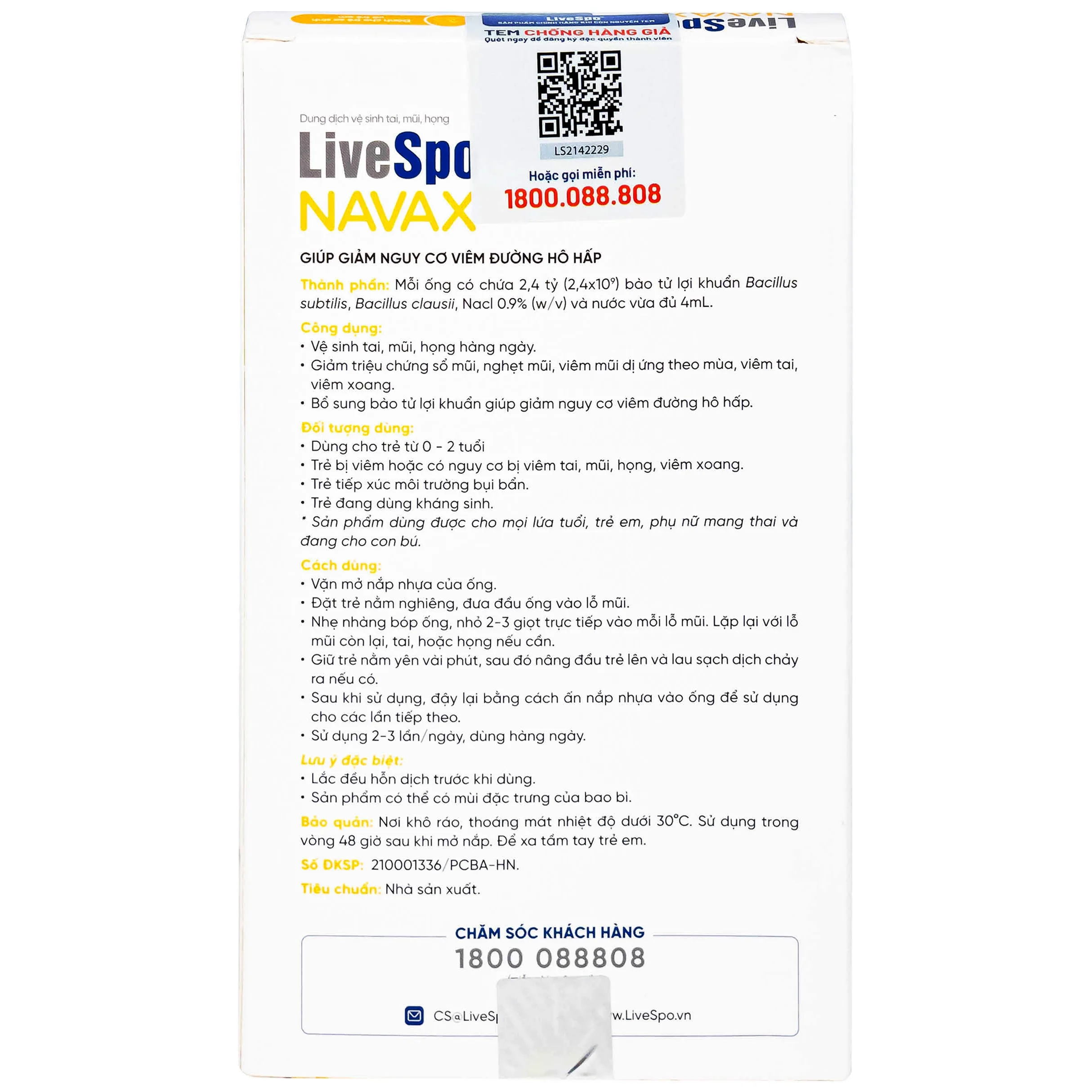 Hình ảnh Dung dịch vệ sinh tai, mũi, họng LiveSpo Navax 4ml giảm nguy cơ viêm đường hô hấp (10 ống)