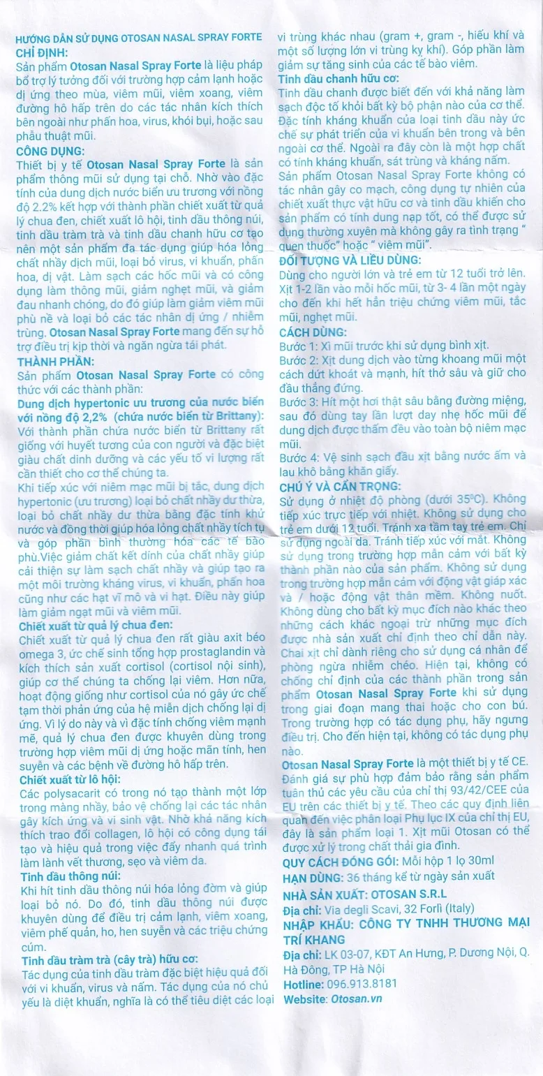 Hình ảnh Dung dịch xịt mũi Otosan Nasal Spray Forte hỗ trợ điều trị viêm mũi, viêm xoang (30ml)