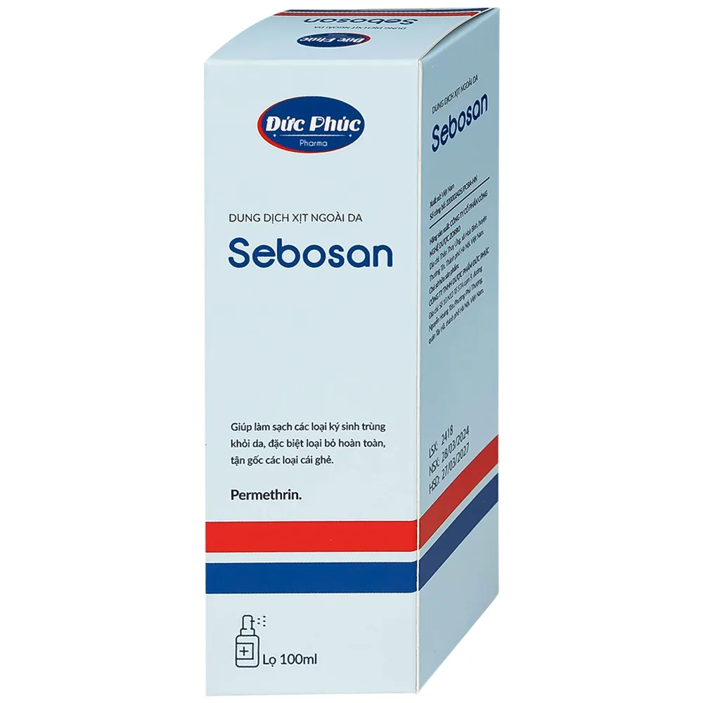 Hình ảnh Dung dịch xịt ngoài da Sebosan 100ml Đức Phúc vệ sinh, làm sạch các loại ký sinh trùng khỏi da