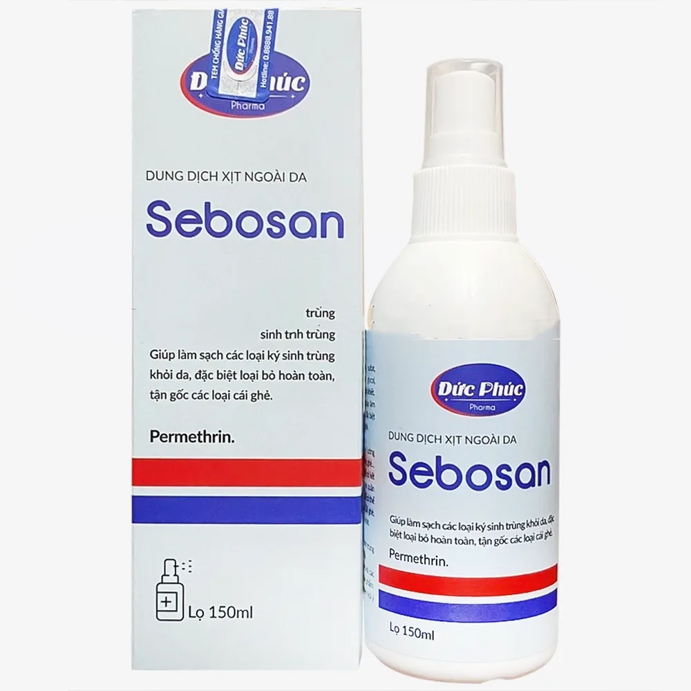 Hình ảnh Dung dịch xịt ngoài da Sebosan 150ml Đức Phúc dùng để vệ sinh, làm sạch các loại ký sinh trùng khỏi da