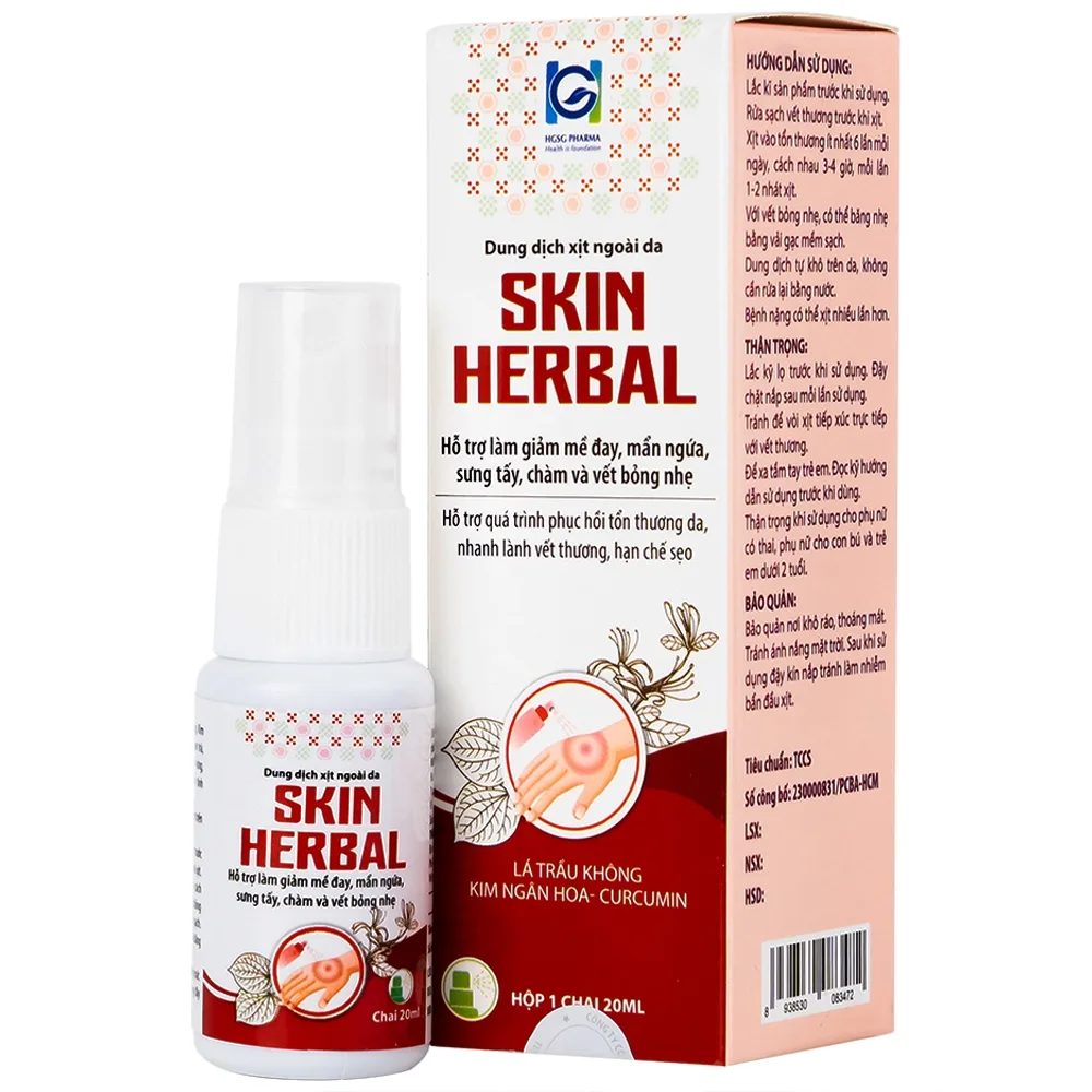 Hình ảnh Dung dịch xịt ngoài da Skin Herbal hỗ trợ giảm mày đay, mẩn ngứa, sưng tấy, chàm và vết bỏng nhẹ (20ml)