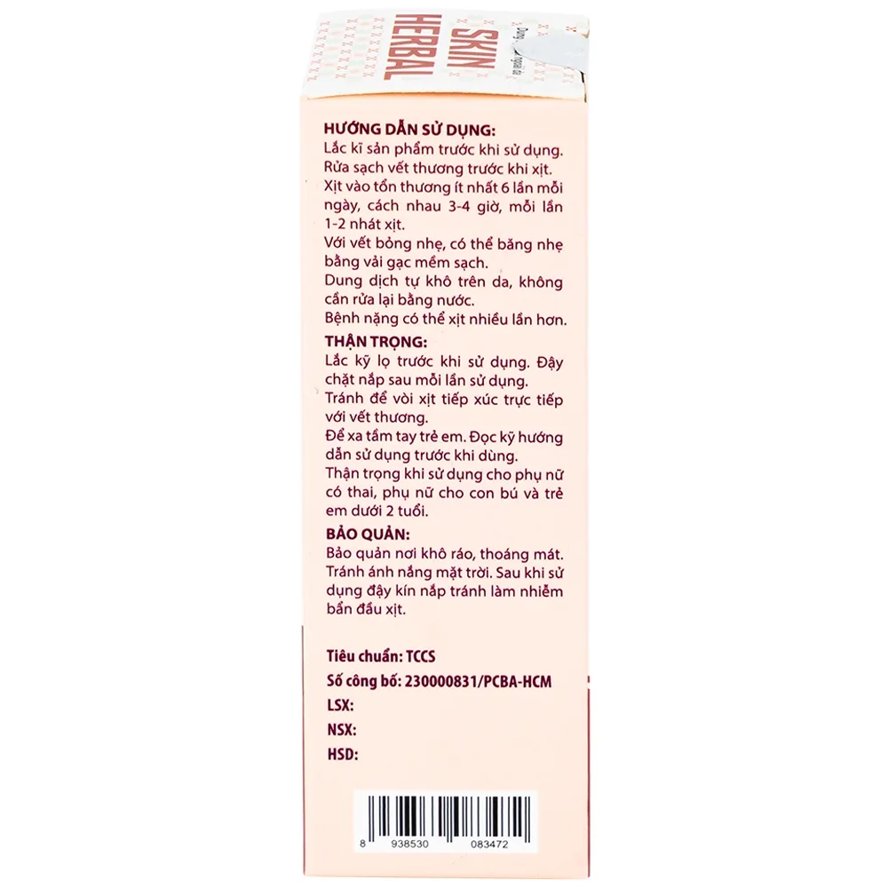 Hình ảnh Dung dịch xịt ngoài da Skin Herbal hỗ trợ giảm mày đay, mẩn ngứa, sưng tấy, chàm và vết bỏng nhẹ (20ml)