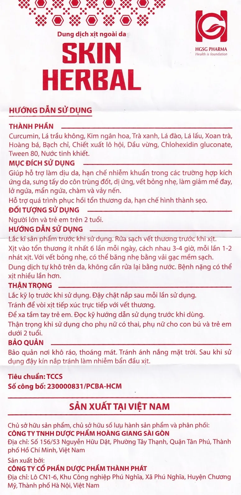 Hình ảnh Dung dịch xịt ngoài da Skin Herbal hỗ trợ giảm mày đay, mẩn ngứa, sưng tấy, chàm và vết bỏng nhẹ (20ml)
