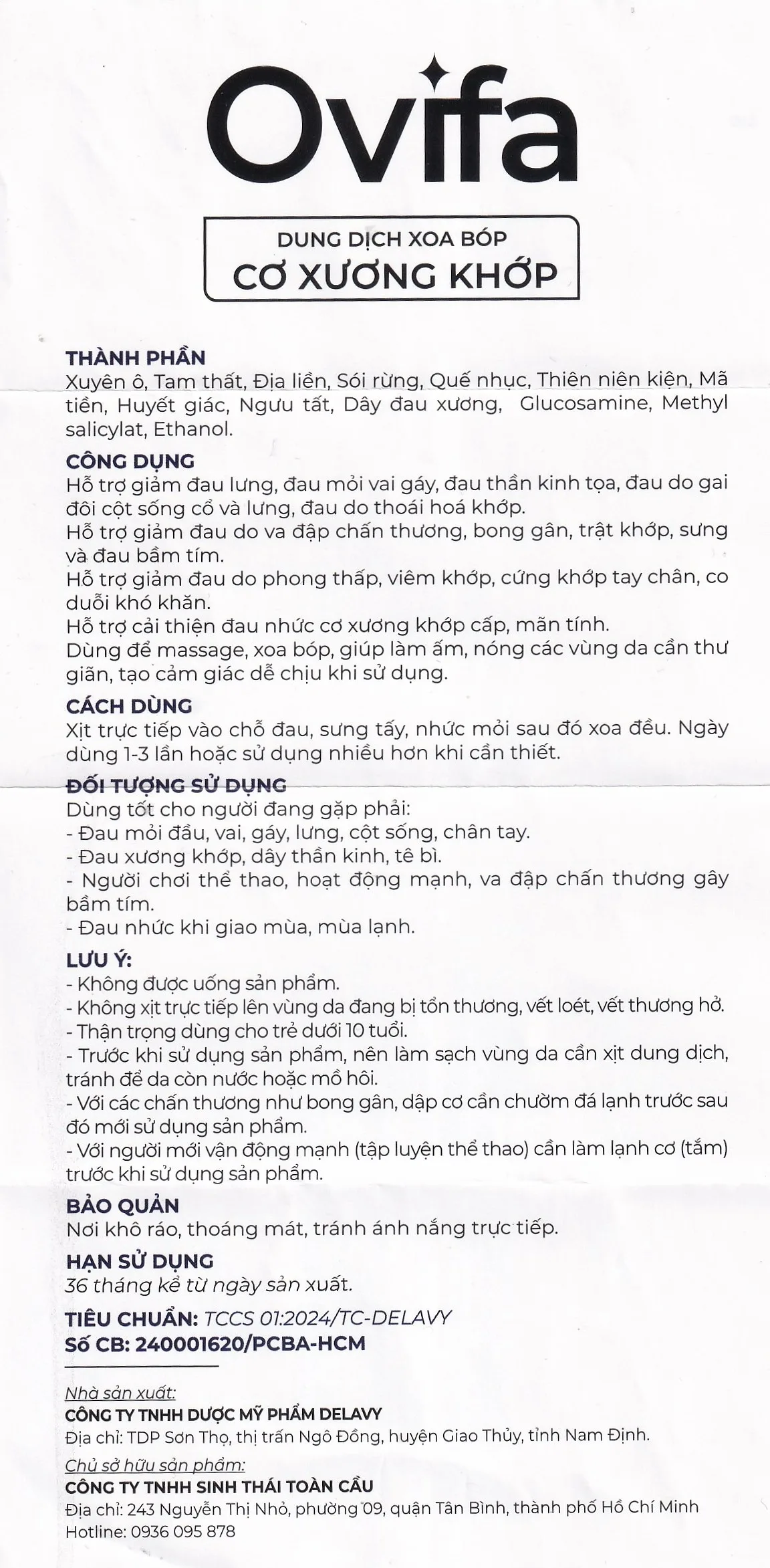Hình ảnh DUNG DỊCH XOA BÓP CƠ XƯƠNG KHỚP OVIFA 60ML