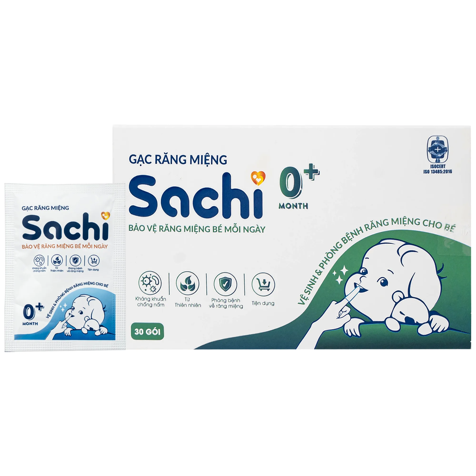 Hình ảnh Gạc răng miệng Sachi cho bé sơ sinh (30 gói) làm sạch và bảo vệ răng miệng cho bé