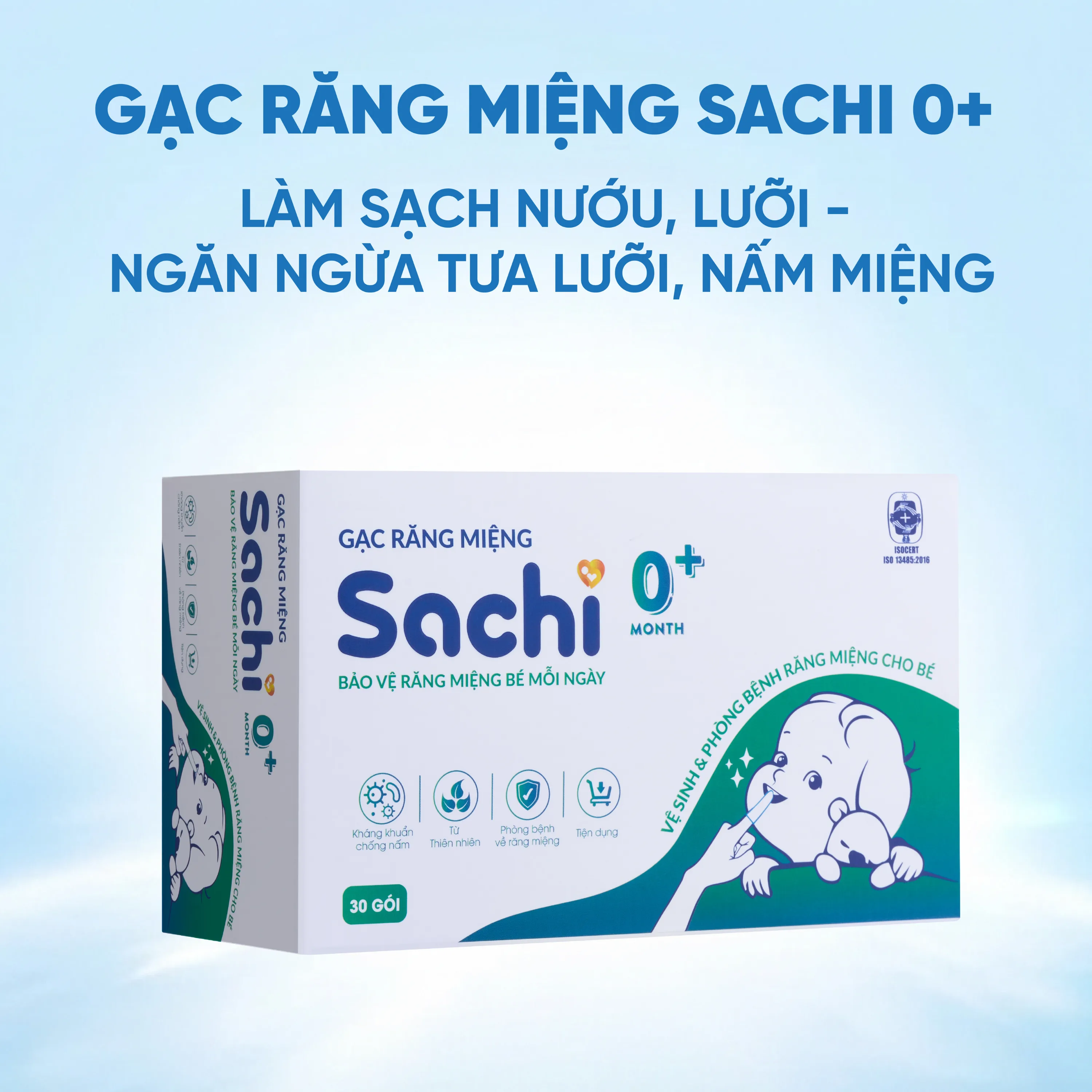 Hình ảnh Gạc răng miệng Sachi cho bé sơ sinh (30 gói) làm sạch và bảo vệ răng miệng cho bé