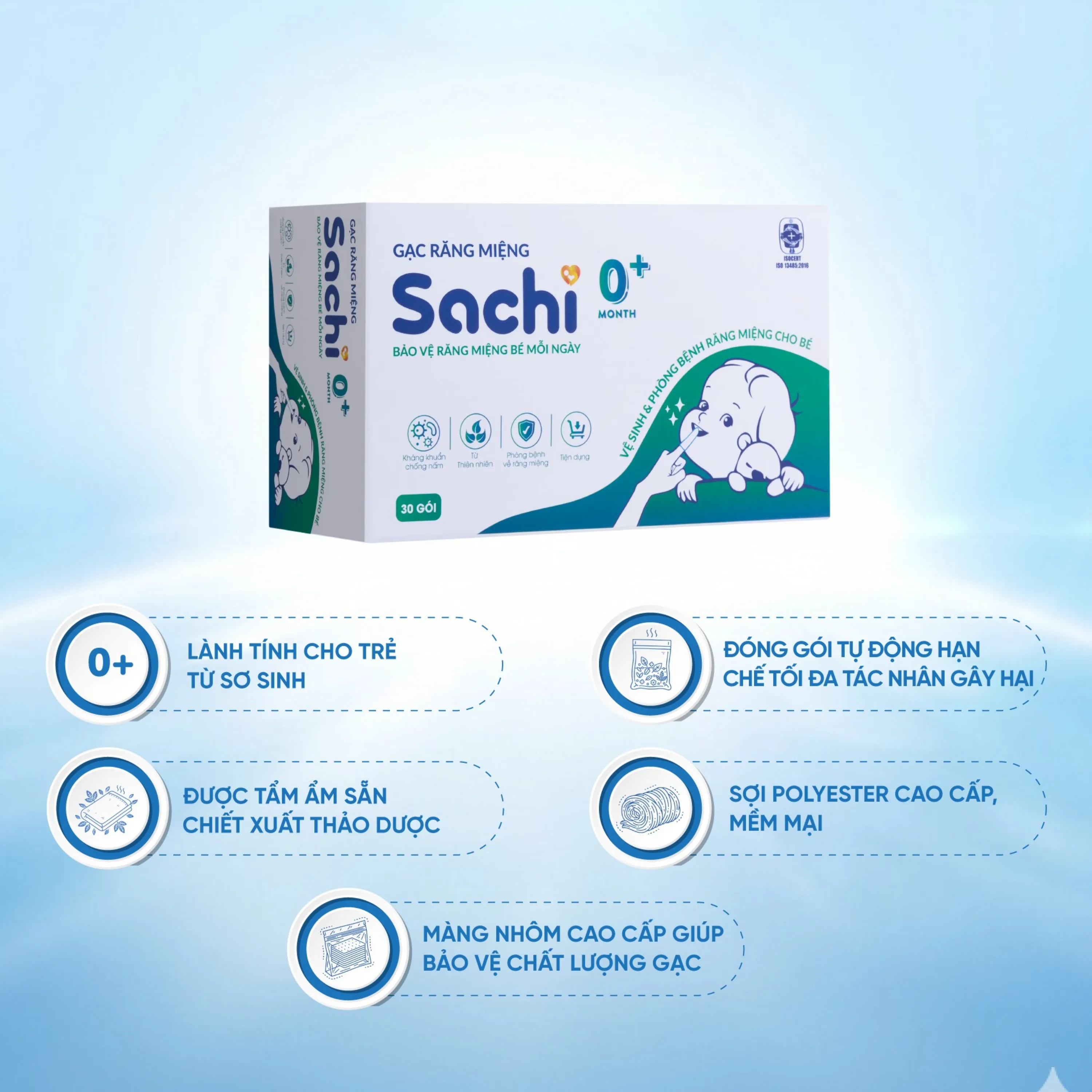 Hình ảnh Gạc răng miệng Sachi cho bé sơ sinh (30 gói) làm sạch và bảo vệ răng miệng cho bé