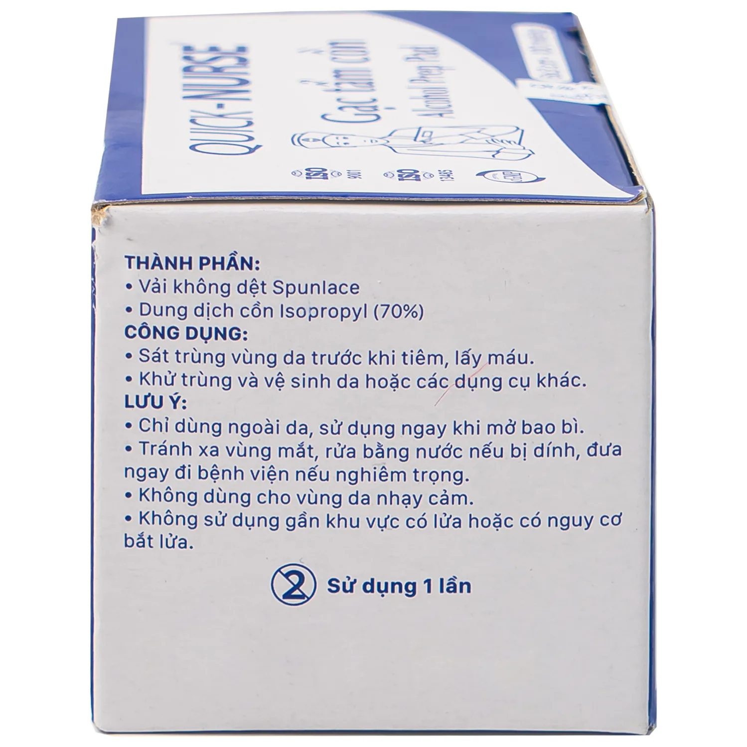 Hình ảnh Gạc tẩm cồn 6cm x 3cm Quick - Nurse làm sạch da và chống lại vi khuẩn (100 miếng)