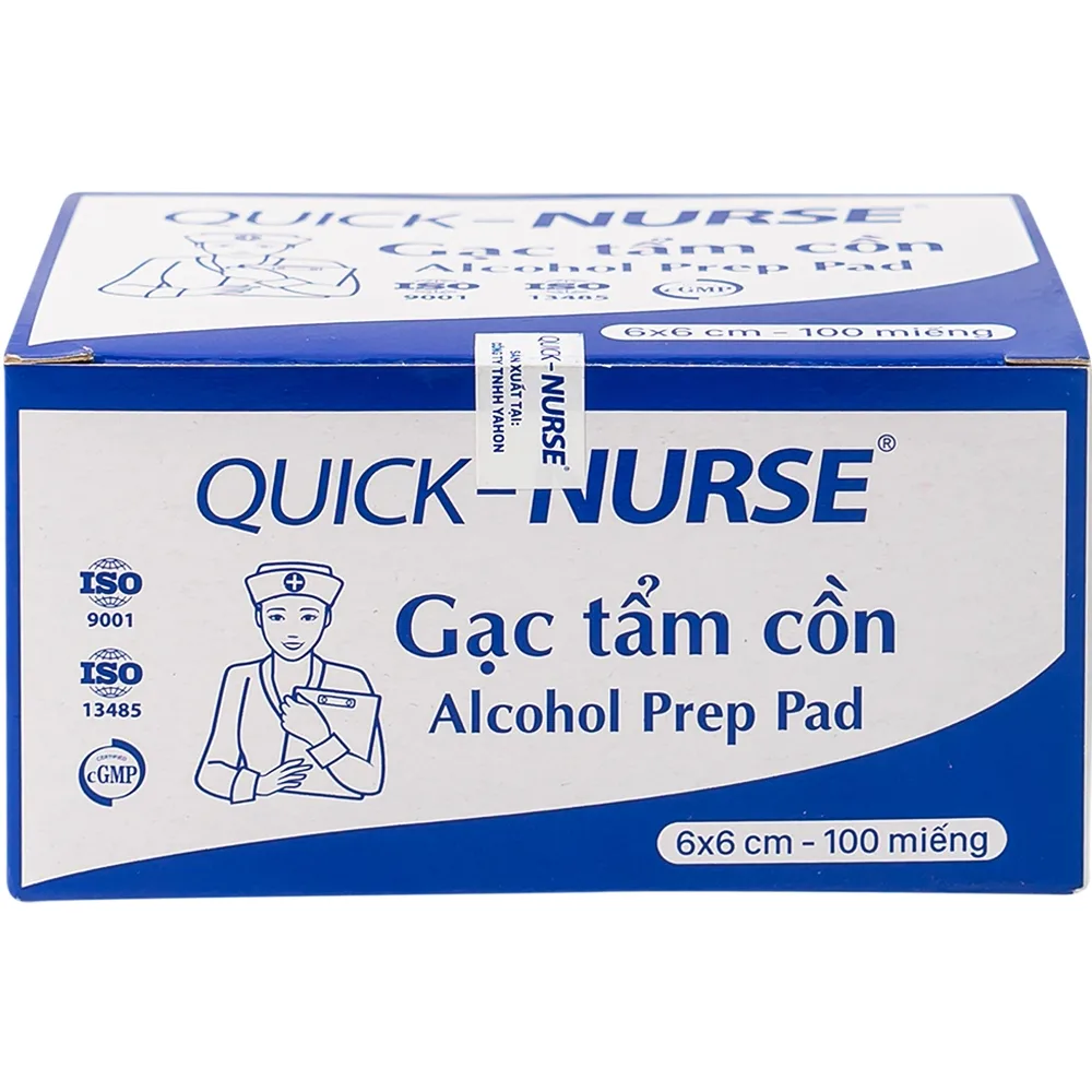 Hình ảnh Gạc tẩm cồn 6cm x 6cm Quick - Nurse sát trùng da, khử trùng dụng cụ (100 miếng)
