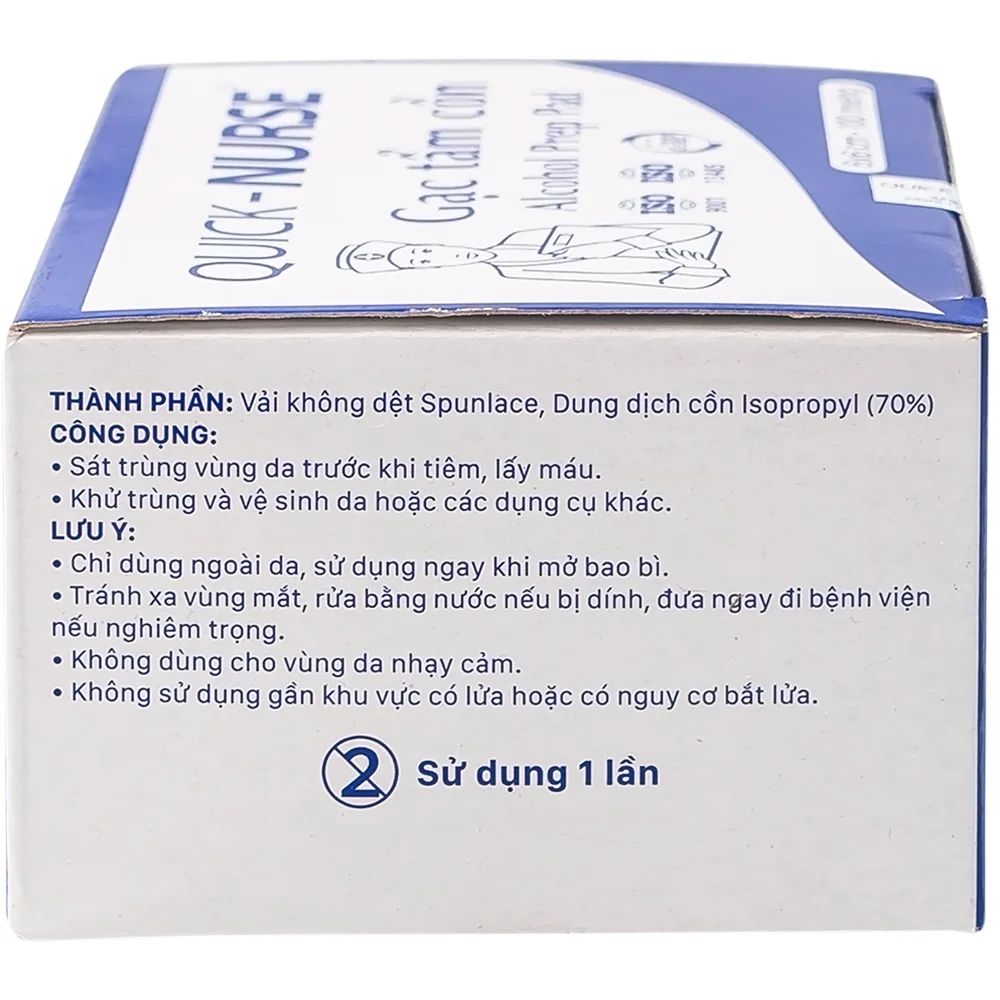 Hình ảnh Gạc tẩm cồn 6cm x 6cm Quick - Nurse sát trùng da, khử trùng dụng cụ (100 miếng)