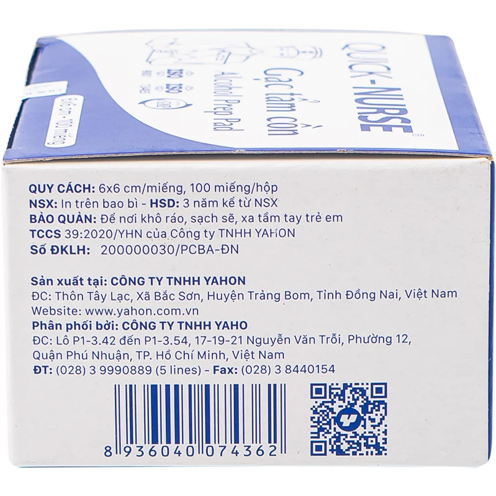 Hình ảnh Gạc tẩm cồn 6cm x 6cm Quick - Nurse sát trùng da, khử trùng dụng cụ (100 miếng)