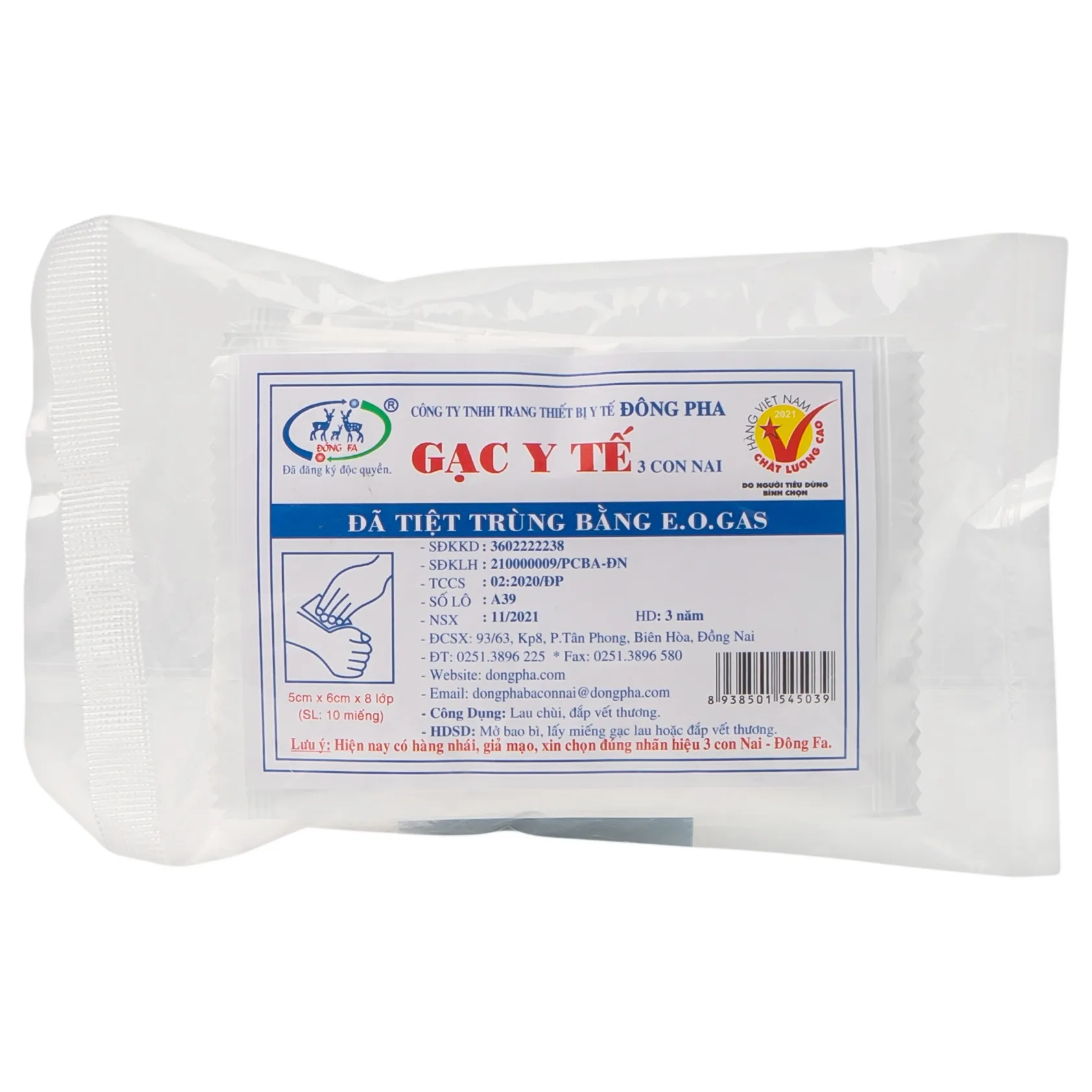 Hình ảnh Gạc y tế tiệt trùng 3 Con Nai Đông Pha thấm hút cao, sơ cứu vết thương nhỏ, thấm máu và dịch tiết (100 gói)