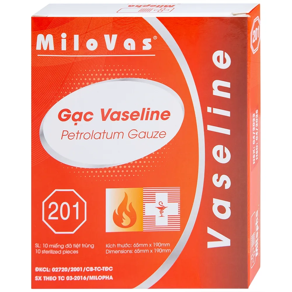 Hình ảnh Gạc tiệt trùng Vaseline Petrolatum Gauze Milovas đắp vào vết thương bỏng, da bị khô nứt (10 miếng)