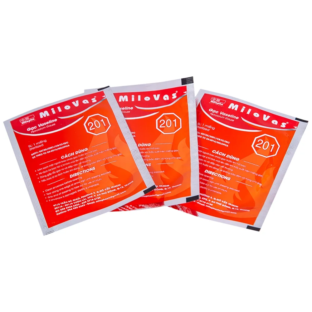 Hình ảnh Gạc tiệt trùng Vaseline Petrolatum Gauze Milovas đắp vào vết thương bỏng, da bị khô nứt (10 miếng)