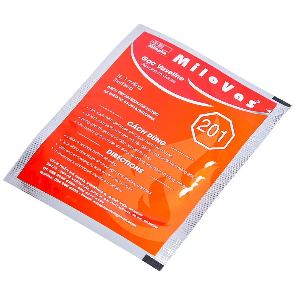 Hình ảnh Gạc tiệt trùng Vaseline Petrolatum Gauze Milovas đắp vào vết thương bỏng, da bị khô nứt (10 miếng)