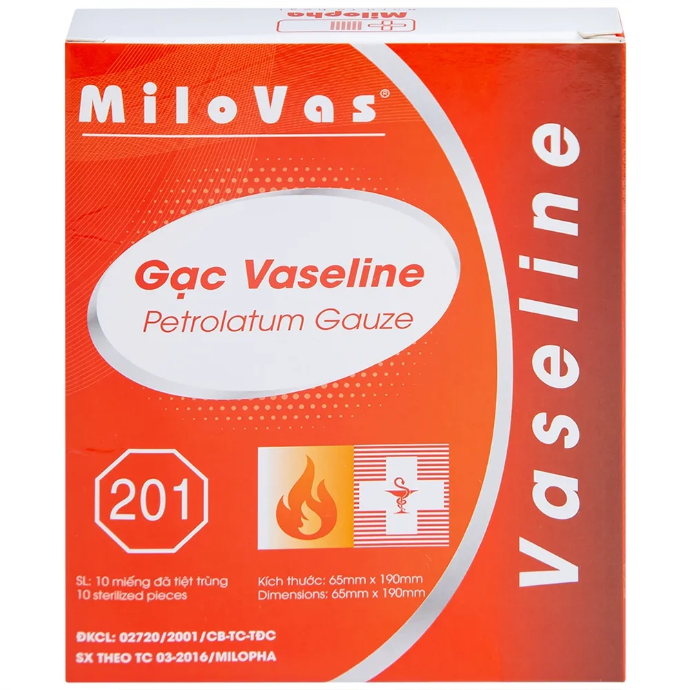 Hình ảnh Gạc tiệt trùng Vaseline Petrolatum Gauze Milovas đắp vào vết thương bỏng, da bị khô nứt (10 miếng)