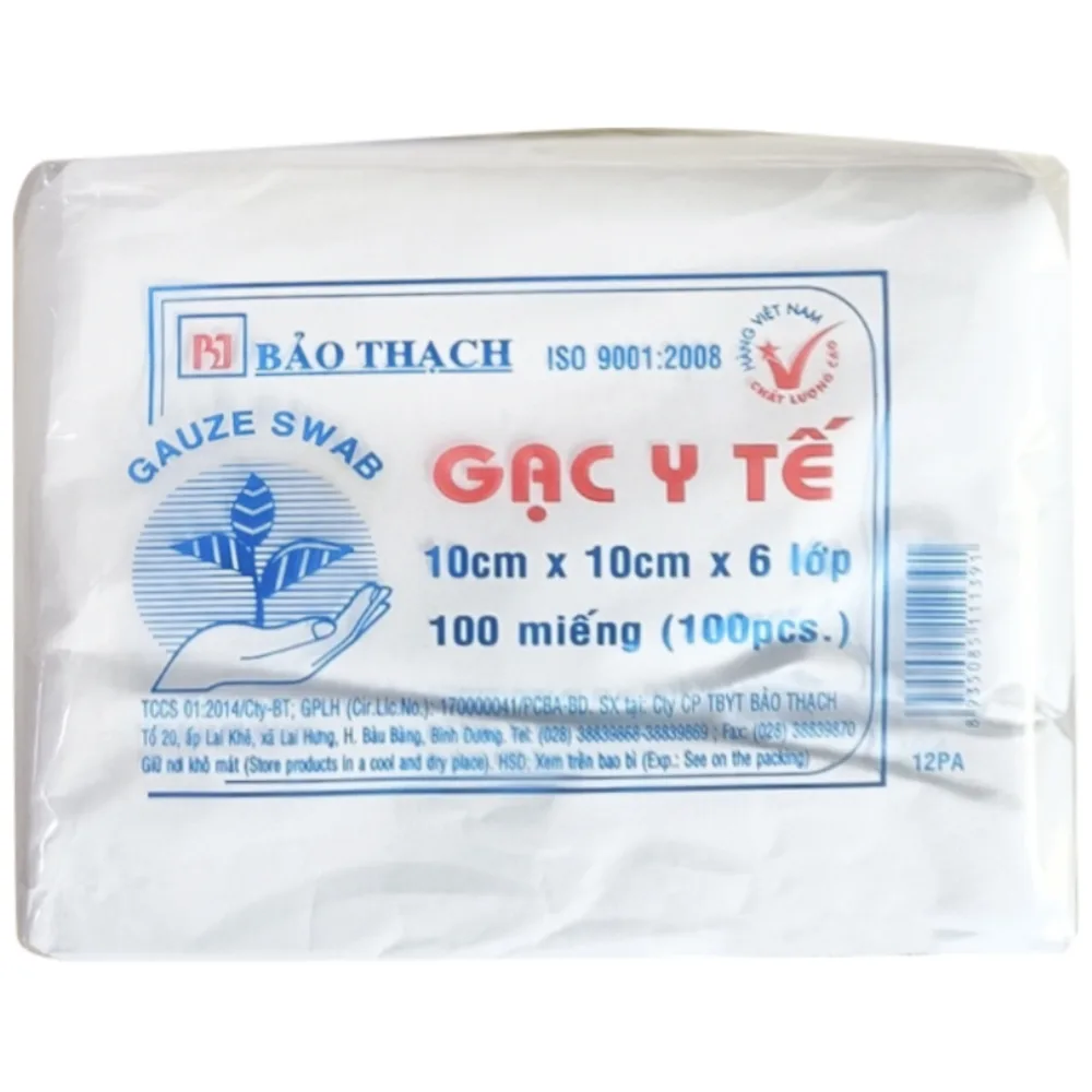 Hình ảnh Gạc y tế 10cm x 10cm x 6 lớp Bảo Thạch làm sạch các vết thương nhỏ, thấm máu và dịch tiết (100 miếng)