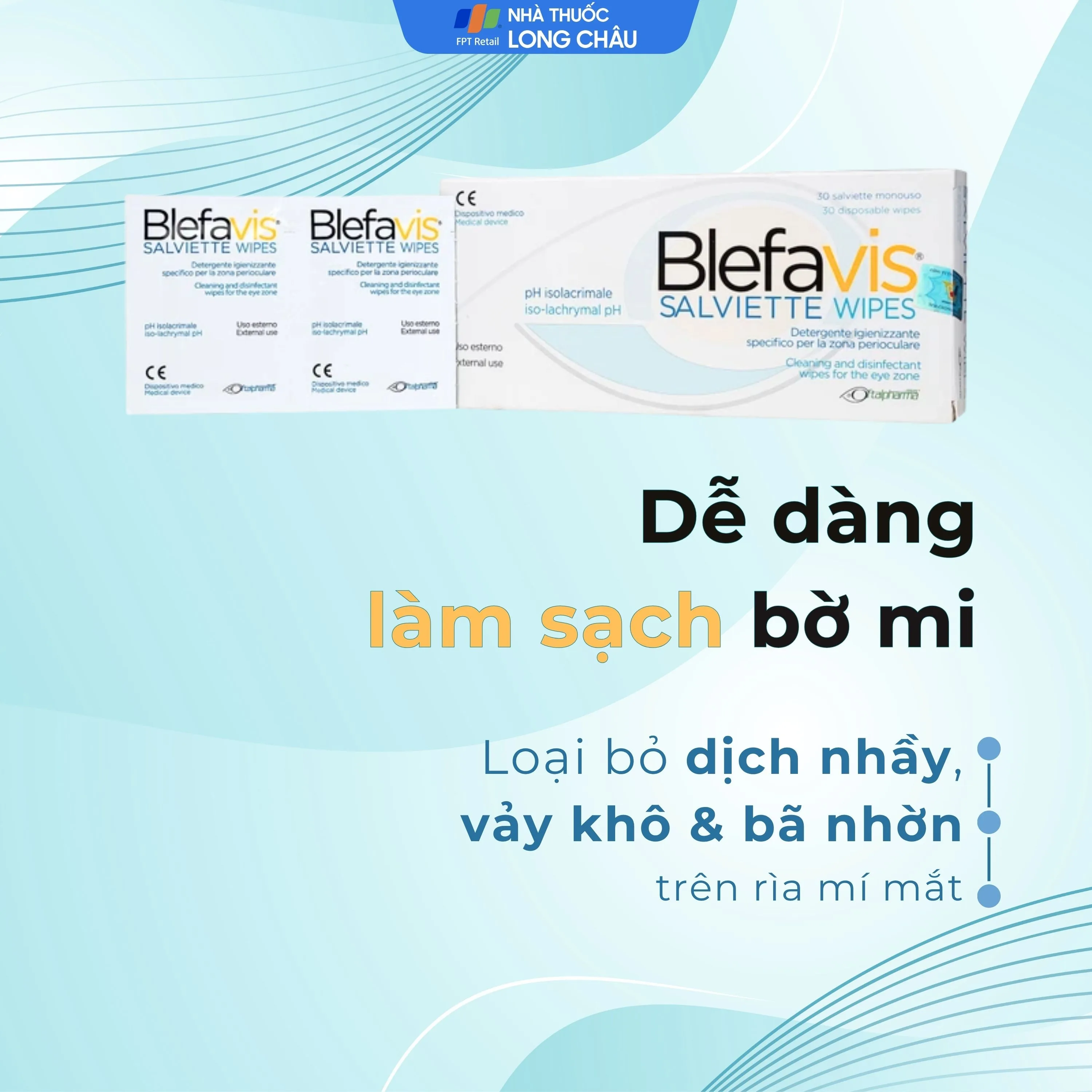 Hình ảnh Gạc lau mi mắt Blefavis Wipes (30 miếng) làm sạch mí mắt nhạy cảm, viêm bờ mi, sát khuẩn trước & sau phẫu thuật