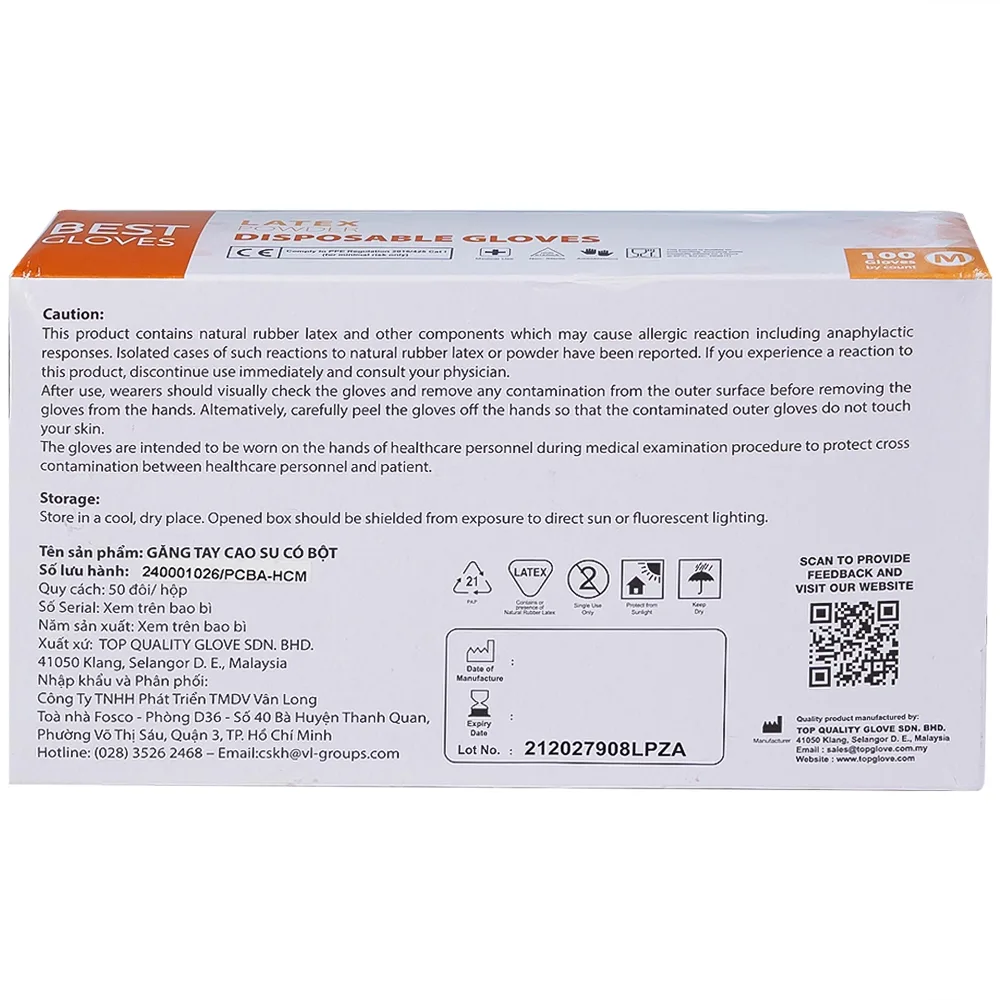 Hình ảnh Găng tay cao su y tế có bột phủ Latex Powder Disposable Best Gloves size M (100 cái)