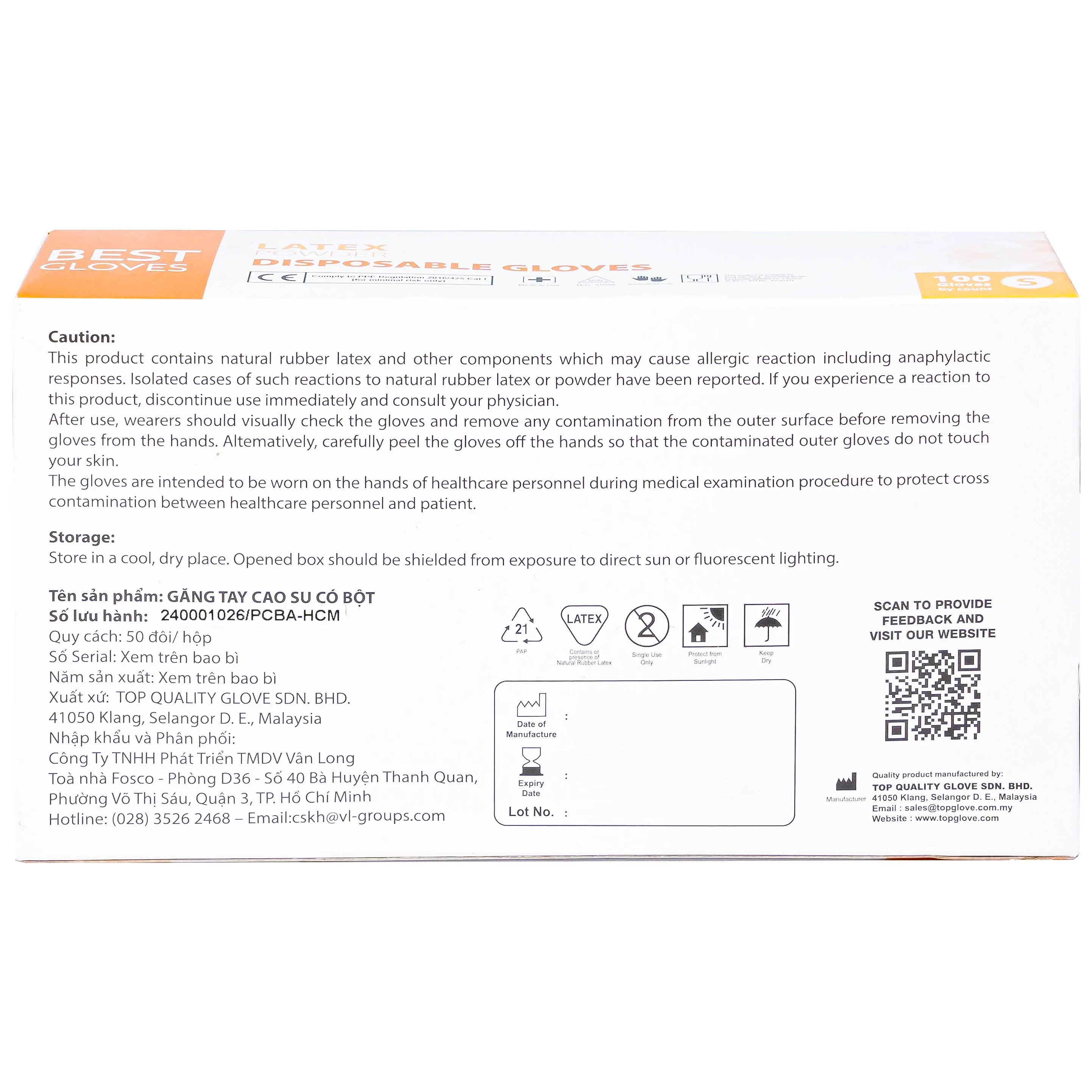 Hình ảnh Găng tay cao su y tế có bột phủ Latex Powder Disposable Best Gloves size S (100 cái)
