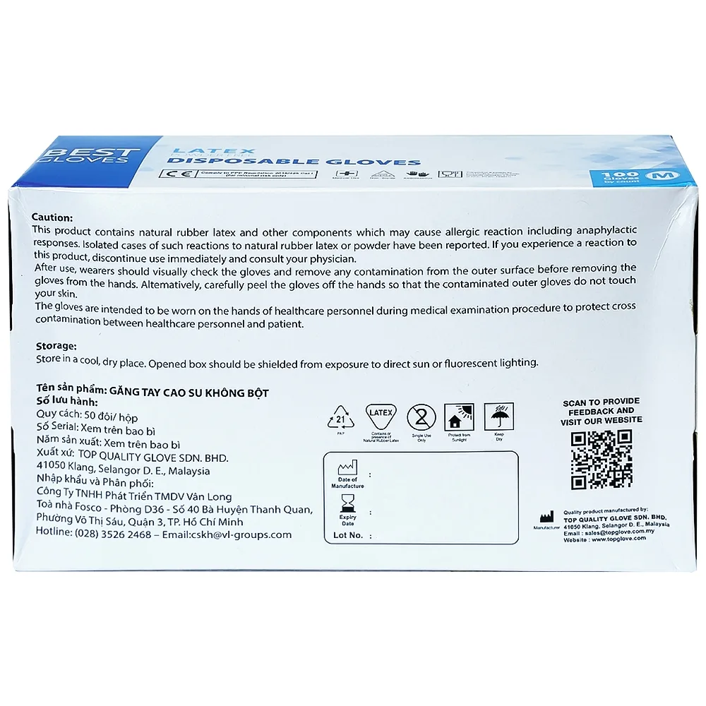 Hình ảnh Găng tay cao su y tế không bột phủ Latex Powder Free Disposable Best Gloves size M (100 cái)