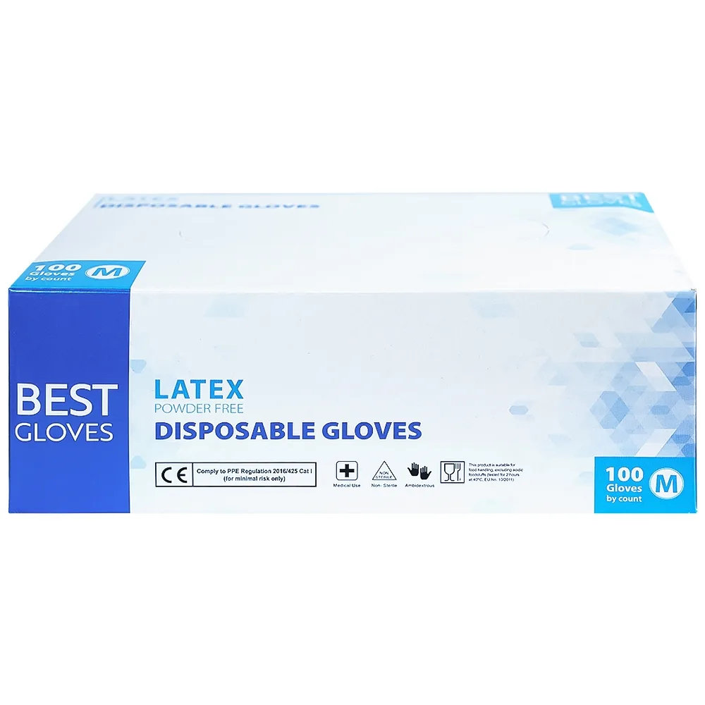 Hình ảnh Găng tay cao su y tế không bột phủ Latex Powder Free Disposable Best Gloves size M (100 cái)