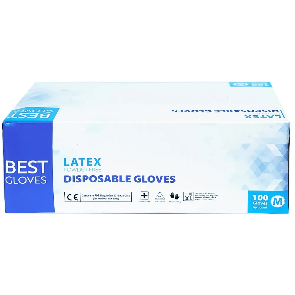 Hình ảnh Găng tay cao su y tế không bột phủ Latex Powder Free Disposable Best Gloves size M (100 cái)