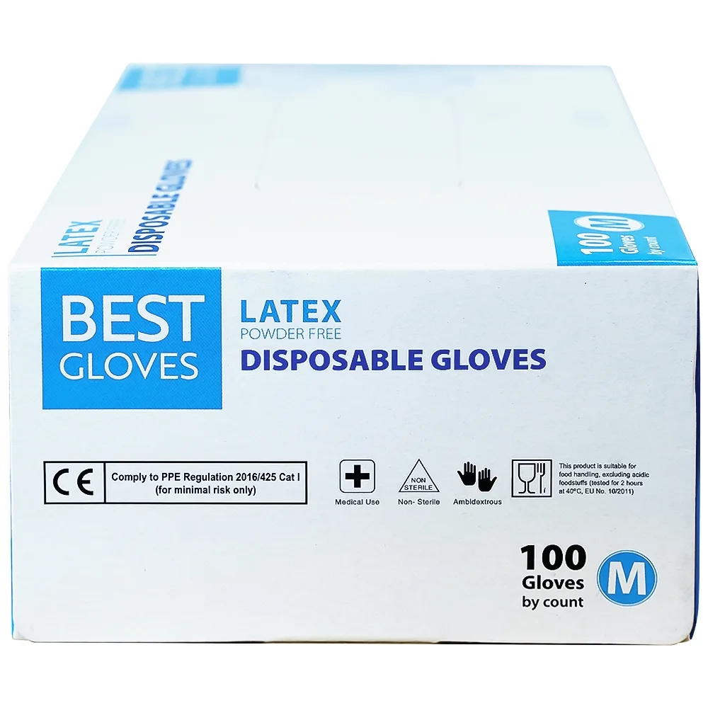Hình ảnh Găng tay cao su y tế không bột phủ Latex Powder Free Disposable Best Gloves size M (100 cái)
