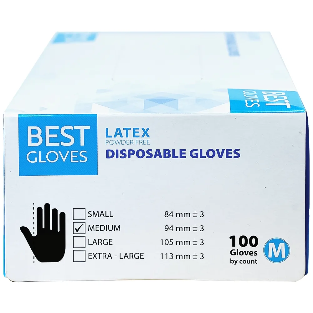 Hình ảnh Găng tay cao su y tế không bột phủ Latex Powder Free Disposable Best Gloves size M (100 cái)