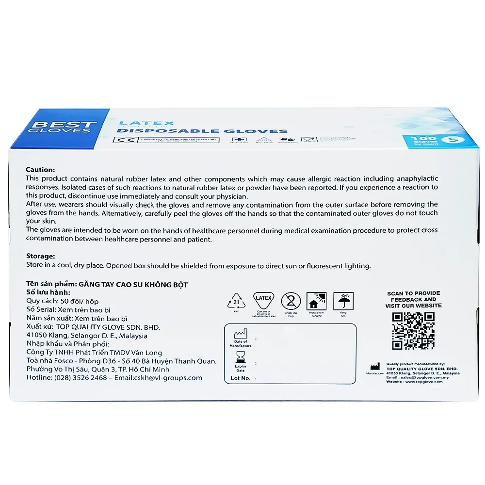 Hình ảnh Găng tay cao su y tế không bột phủ Latex Powder Free Disposable Best Gloves size S (100 cái)