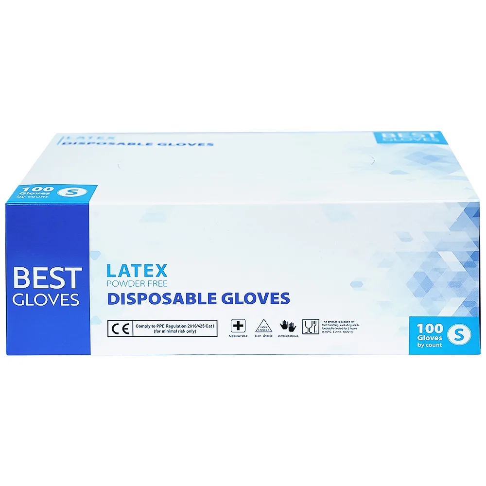 Hình ảnh Găng tay cao su y tế không bột phủ Latex Powder Free Disposable Best Gloves size S (100 cái)