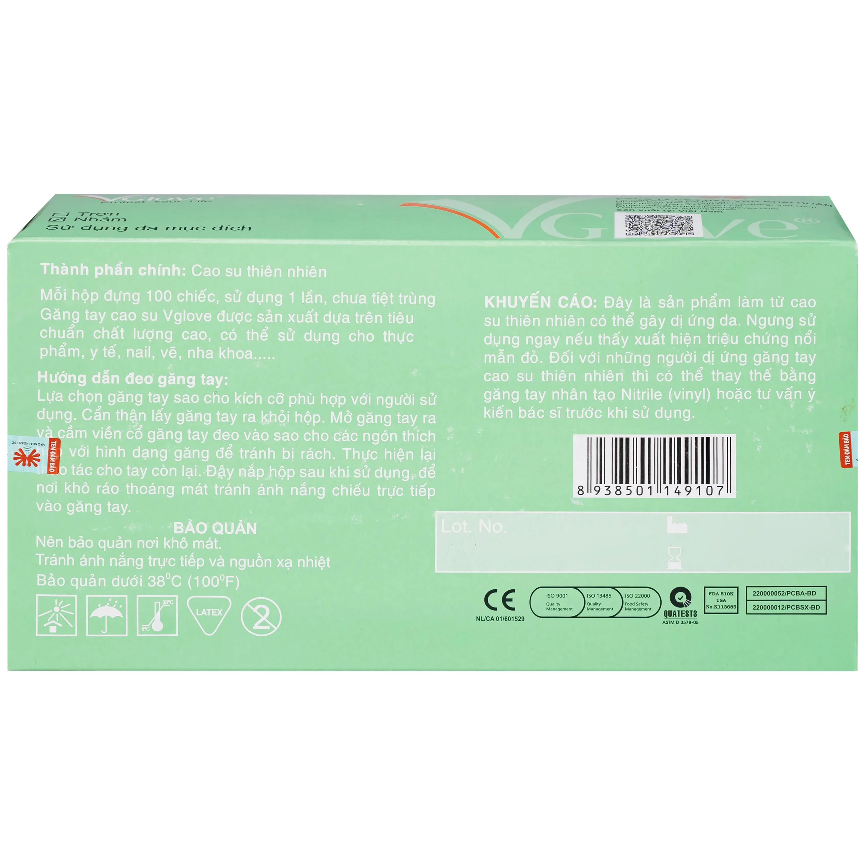 Hình ảnh Găng tay cao su y tế nhám không bột VGlove Size L (100 cái)