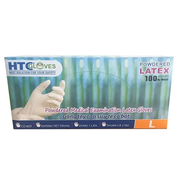 Hình ảnh Găng tay cao su y tế có bột HTC Gloves Latex Size L (100 chiếc)