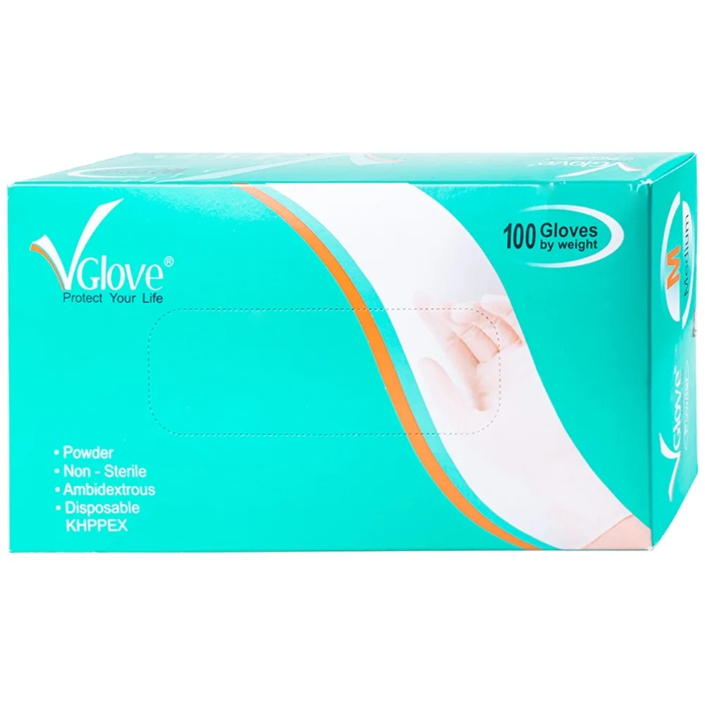 Hình ảnh Găng tay cao su y tế trơn có bột VGlove Size M (10 hộp x 100 chiếc)