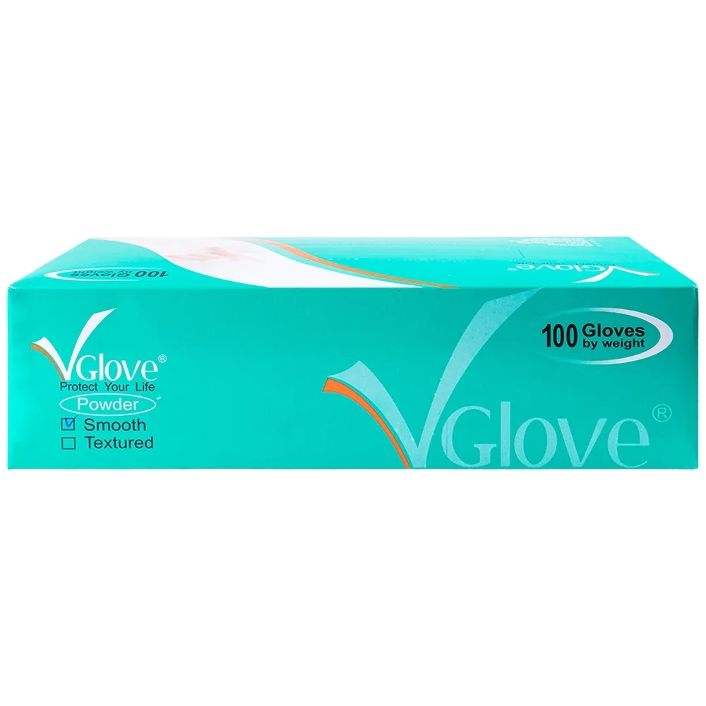 Hình ảnh Găng tay cao su y tế trơn có bột VGlove Size M (10 hộp x 100 chiếc)