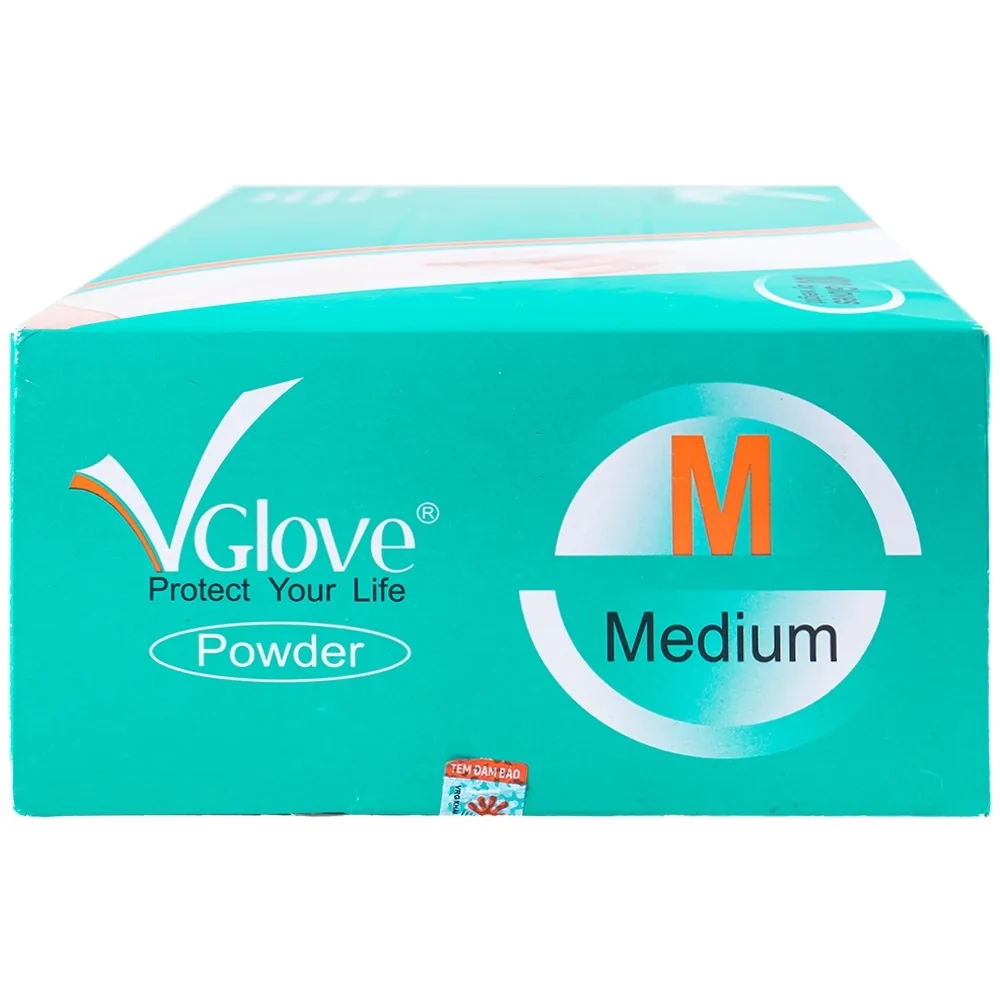 Hình ảnh Găng tay cao su y tế trơn có bột VGlove Size M (10 hộp x 100 chiếc)