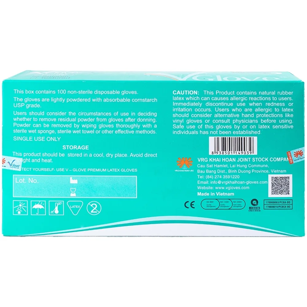 Hình ảnh Găng tay cao su y tế trơn có bột VGlove Size M (10 hộp x 100 chiếc)