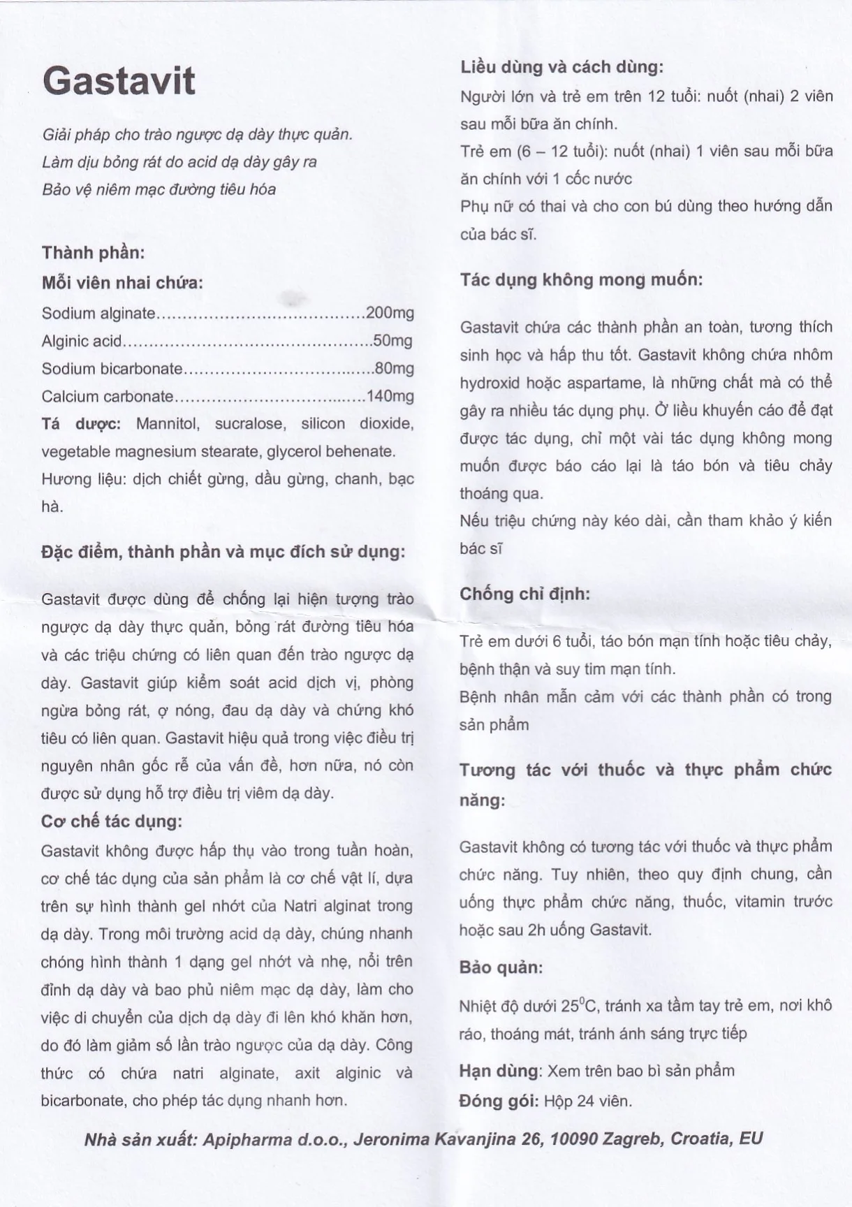 Hình ảnh Viên nhai Gastavit Apipharma dùng cho trào ngược dạ dày thực quản (24 viên)