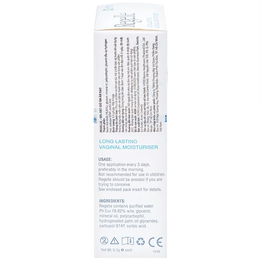 Hình ảnh Gel đặt giữ ẩm âm đạo Regelle Kora Healthcare 6.5g cải thiện khô, đau âm đạo (6 tuýp)