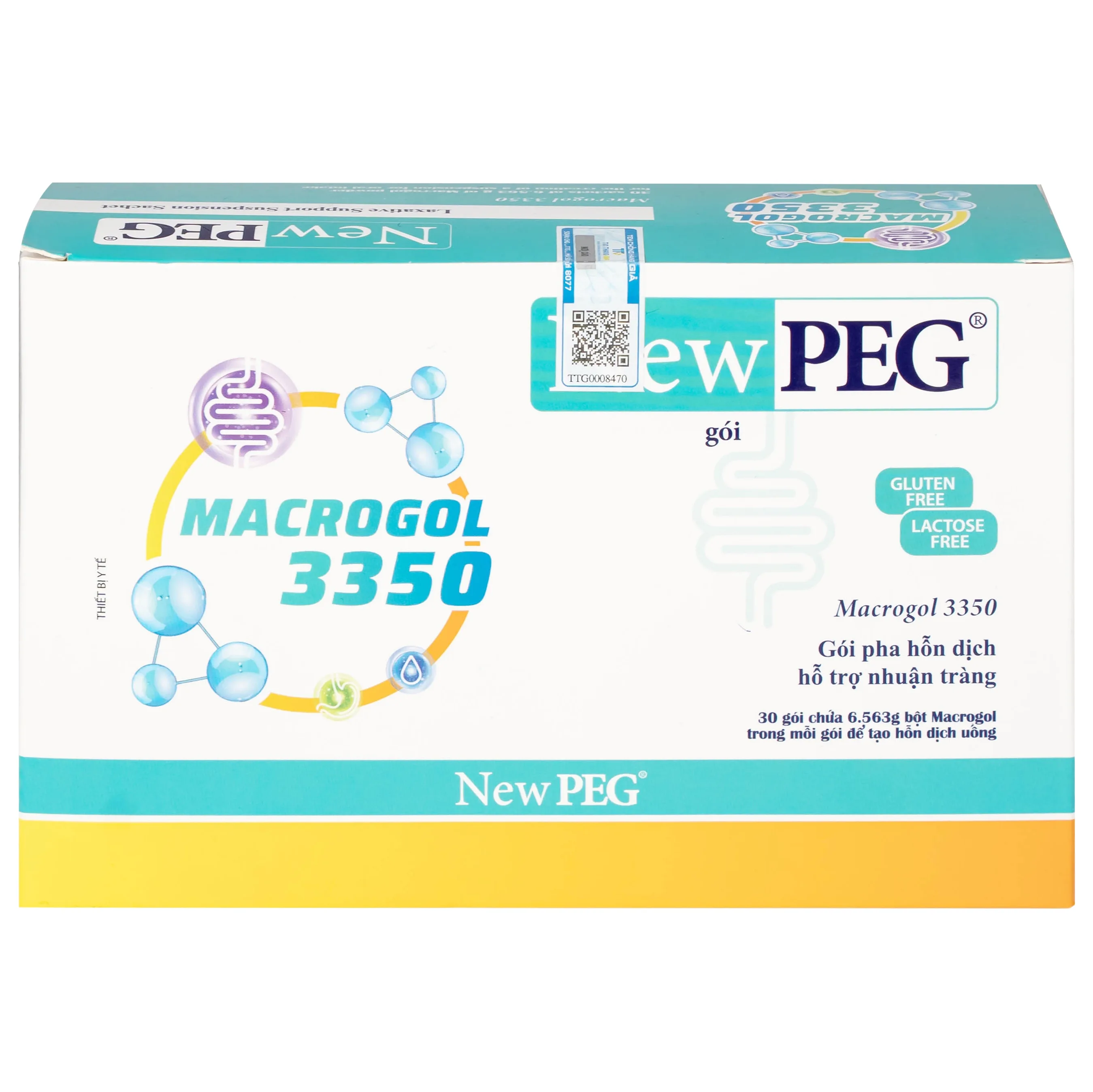 Hình ảnh Gói pha hỗn dịch hỗ trợ nhuận tràng Newpeg Macrogol 3350 Sao Kim điều trị táo bón, nhuận tràng, đầy hơi (30 gói)