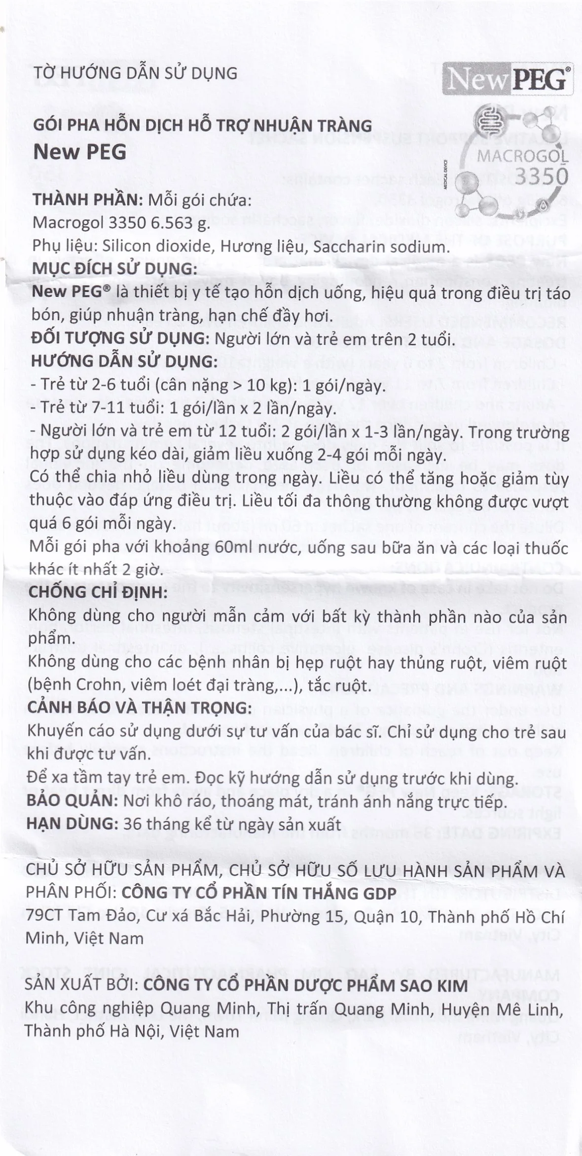 Hình ảnh Gói pha hỗn dịch hỗ trợ nhuận tràng Newpeg Macrogol 3350 Sao Kim điều trị táo bón, nhuận tràng, đầy hơi (30 gói)