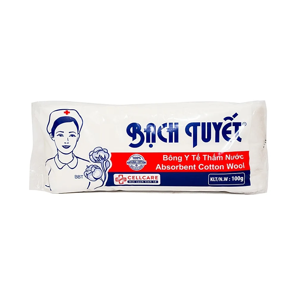 Hình ảnh Bông y tế thấm nước Bạch Tuyết 100g dùng trong chăm sóc cá nhân và y tế (50 gói)