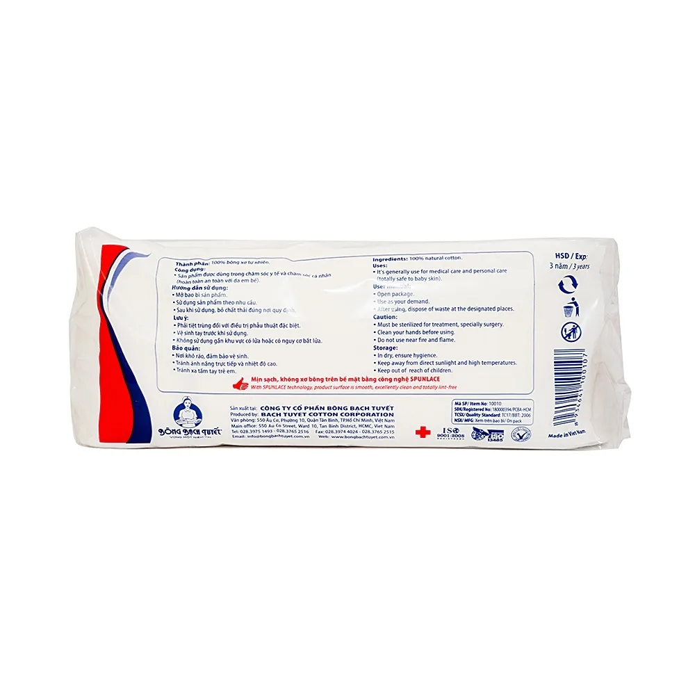 Hình ảnh Bông y tế thấm nước Bạch Tuyết 100g dùng trong chăm sóc cá nhân và y tế (50 gói)